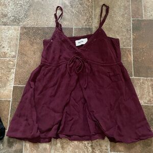 Hollister Women's Wine Burgundy Spaghetti-Strap Tie-Front Camisole